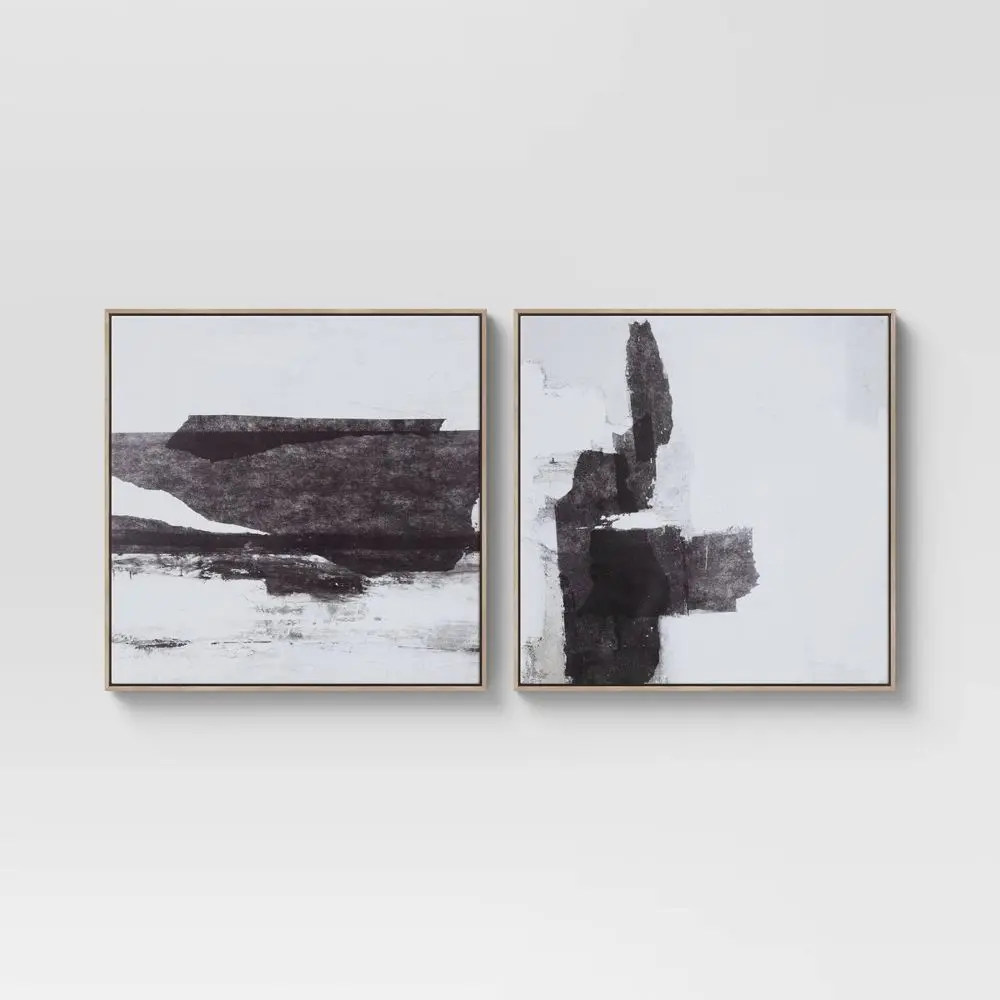 (Set of 2) 24" x 24" Framed Canvas Black - Threshold: Modern Style Digital Abstract Art Vertical Polystyrene Frame