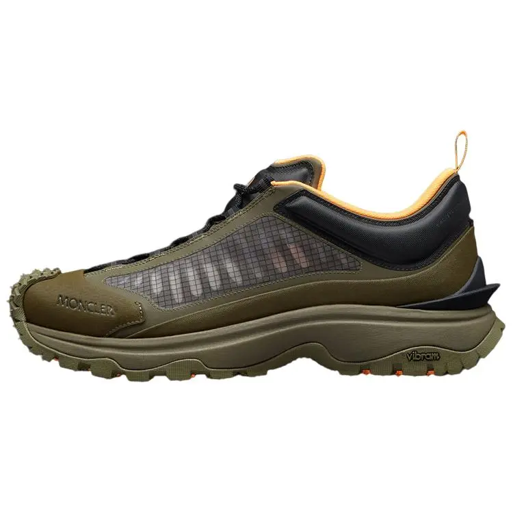 Men's Closed Casual Sneakers - Moncler Trailgrip Lite Logo Lace-Up Low-Top Cushioned Khaki Walking Shoes, House White Footwear with Maison Mihara Verification & Global Authentication Credentials