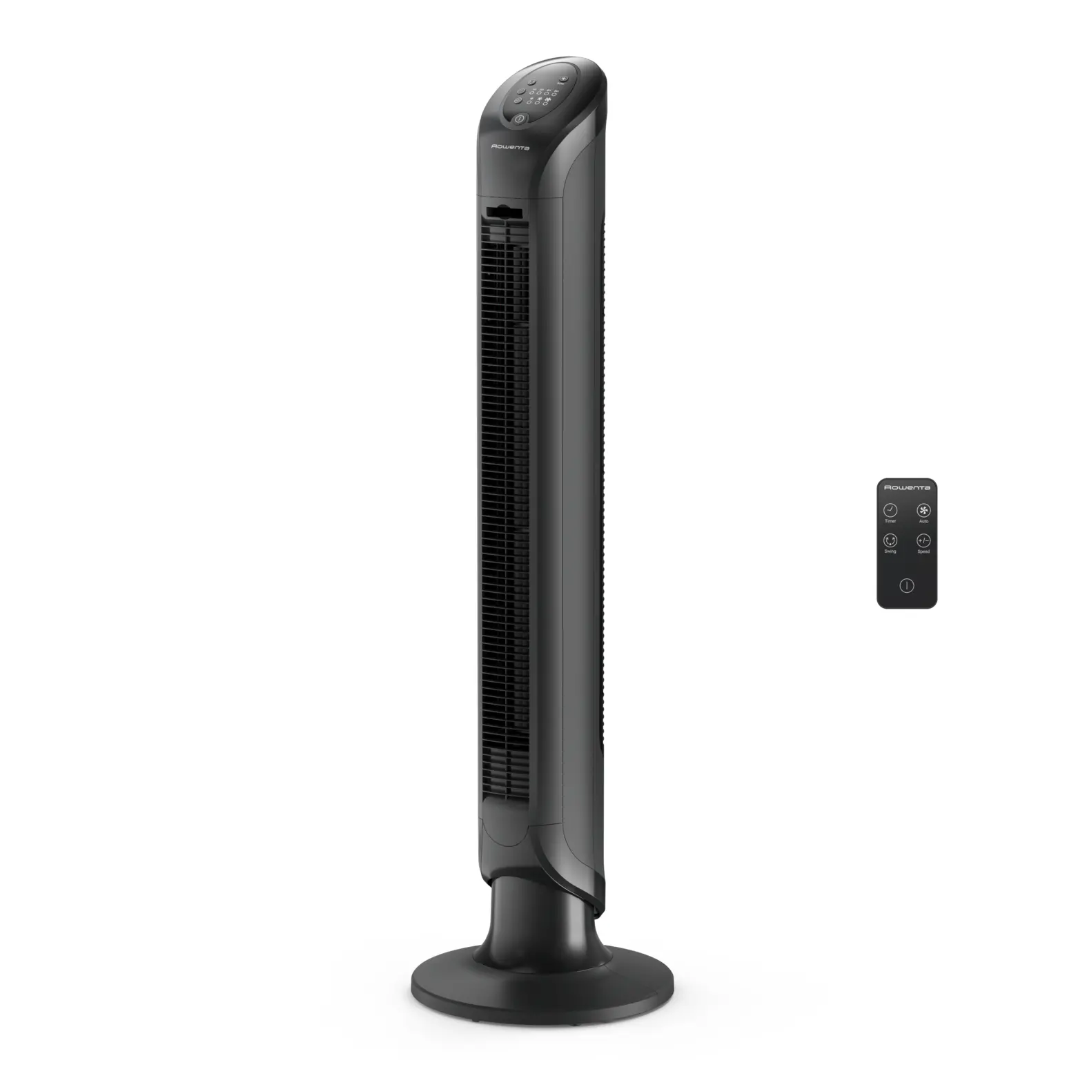 Rowenta Fresh 180 Digital Tower Fan - Compact Desk Model, 180° Oscillation & Room Fill, 8-Hour Digital Timer, Advanced Control, Automatic Temperature Detection, Remote Control with Storage, Handle to Move, Wide Airflow, Stay Cool Tower Fans, Black, 180° R