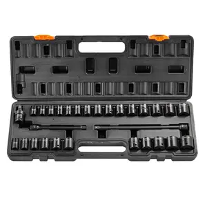 VEVOR 3/8 Drive Impact Socket Set, 29 Piece Shallow Socket Set SAE 3/8-1 and Metric 8-22mm, 6 Point CR-V Alloy Steel for Auto Repair, Easy-to-Read Size Markings, Rugged Construction, Storage Case