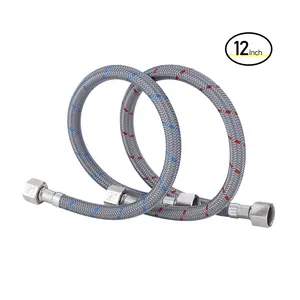 WOWOW 12-Inch Faucet Hose Connects Kitchen Bathroom Sink to Water Supply with 3/8-Inch x 3/8-Inch Female Compression Thread 1 Pair