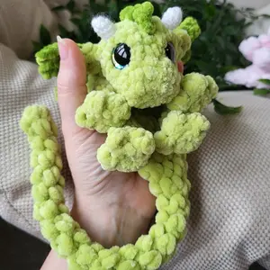 Palm Sized Dragon Crochet Plush Handmade Mini Amigurumi Snuggler Cute Pocket Dragon Toy Compact Cuddly Yarn Crafted Gift
