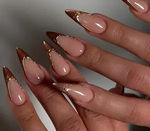 Caramel cateye gold chrome design luxury elegant Press On Nails