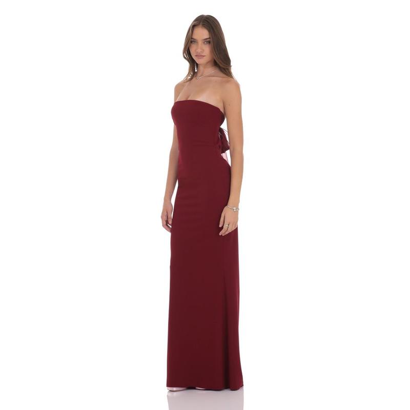 Back Bow Strapless Maxi Dress in Burgundy