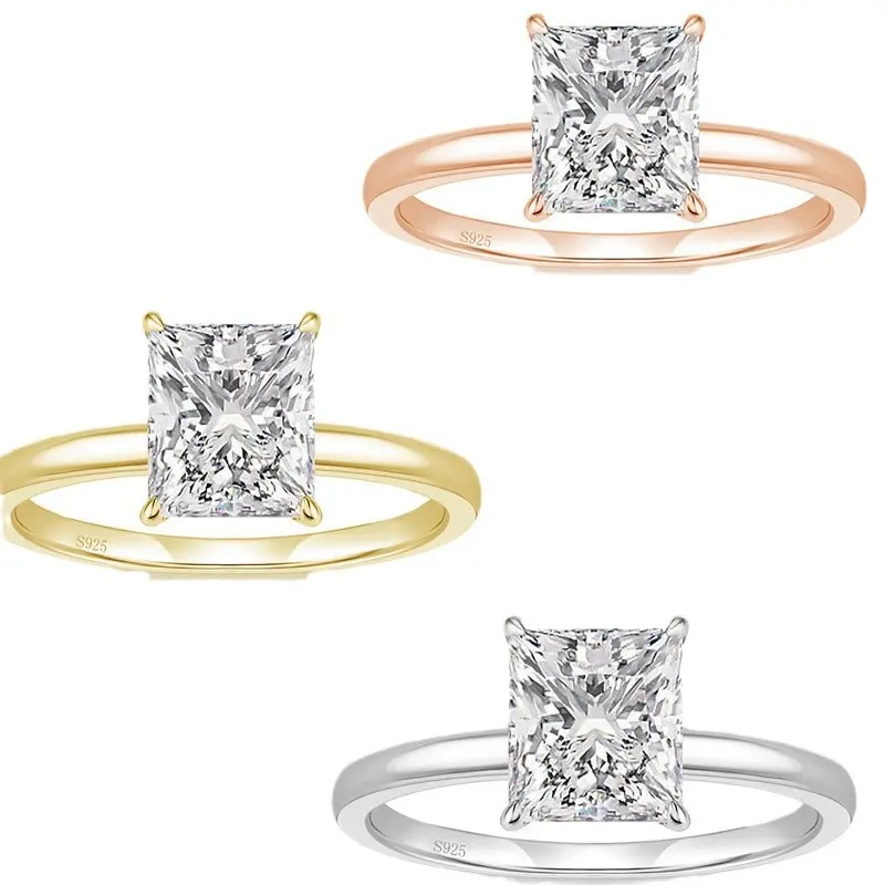 Women's S925 Sterling Silver Minimalist Princess Cut Solitaire CZ Band - 2.5-Carat 5A 7×7Mm, High-Quality Craftsmanship, Smooth Finish, Elegant Engagement Ring, Wedding Ring, Ideal Anniversary Gift, Female Costume Jewelry, Cz Engagement Rings, Solitaire R