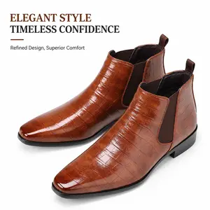 YANXIANSHOES Men's Textured Closed Chelsea Boots, Classic Slip-On Dress Ankle Boots