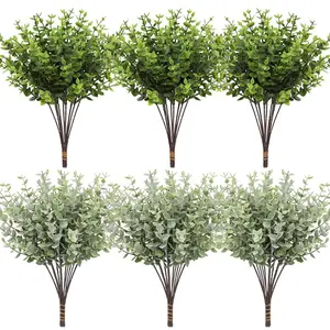 24pcs Simulated Eucalyptus Leaves Stem, Fake Eucalyptus Leaf Bouquet, Artificial Bouquets, Plastic Green Plants, Artificial Eucalyptus Leaf Branches for Vase & Flower Basket Decoration, Wedding & Parties,Spring Outdoor Decorations