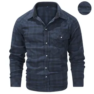 Men's Plaid Classic Corduroy Collared Long-Sleeve Casual Shirt - Menswear Casual, Classic Tops, Casual Shirts