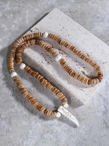 Vintage Wooden Beads Necklace, Fashionable Wolf Tooth Pendant Necklace for Men, Trendy All-match & Exquisite Jewelry for Birthday Gift