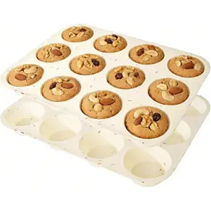 Silicone Muffin Pans for Baking Nonstick 2 Pcs, 12 Cup Regular Cupcake Pan, Food-Grade Silicone Baking Molds for Cupcakes, Egg Bites, Freezer, White