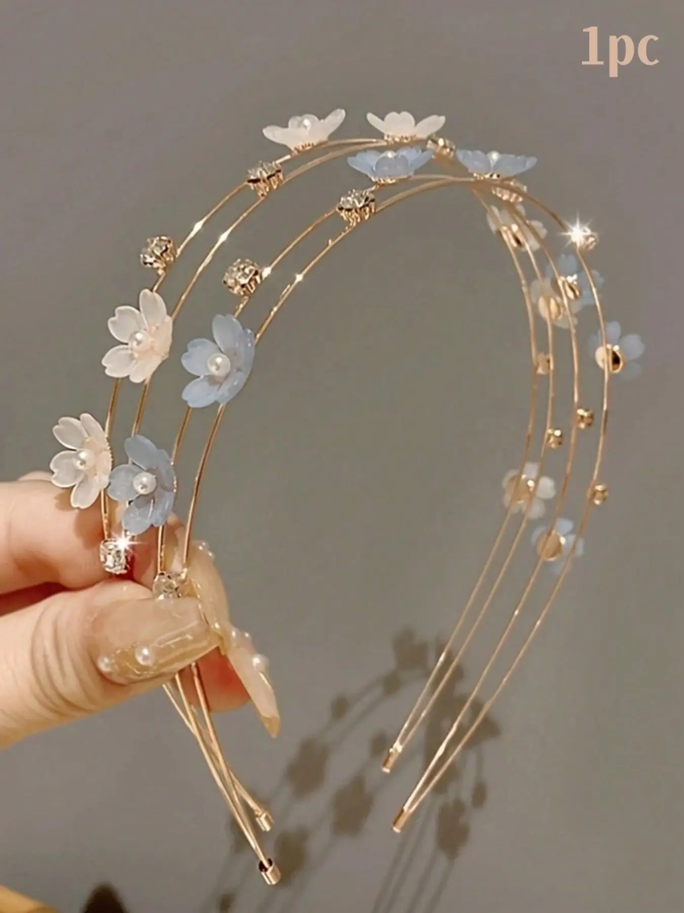 Women's Elegant Pearl Rhinestone Sakura Hairband, Soft Chic Daily Commute Accessory, Twin-Sided Fine Headband, 1 Piece Set, Chic Headbands