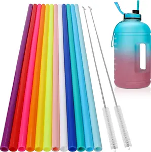 12 Pack Extra Long 14.5 Inch Reusable Silicone Straws for Stanley 40 Oz Tumbler 1 Gallon 128 75 64 OZ Tumbler, Large Water Bottle -Wine Bottle - Flexible Drinking Straws with 2 Cleaning Brushes Hiware