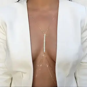 Silver Rhinestone Body Chain Necklace for Women – Sexy Crystal Jewelry Harness for Deep V Neck, Backless Dresses, Bikinis, Night Out, Festivals, Clubwear, Rave, E-Girl, Y2K, Beachwear, Layered Statement Bling Accessory – Adjustable & Lightweight