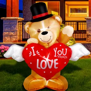 4 FT Valentines Day Outdoor Decoration Inflatable Teddy Bear with Love Heart, Valentines Blow Up Yard Decorations with Build-in LED Lights Sweet Valentines Gift for Home Wedding Party Décor