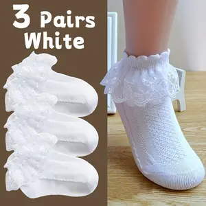 3 Pairs Cute Girl Lace Socks, Princess Ruffle Short Socks, Soft Breathable Toddler Socks, Fashion Kids Gift for All Seasons