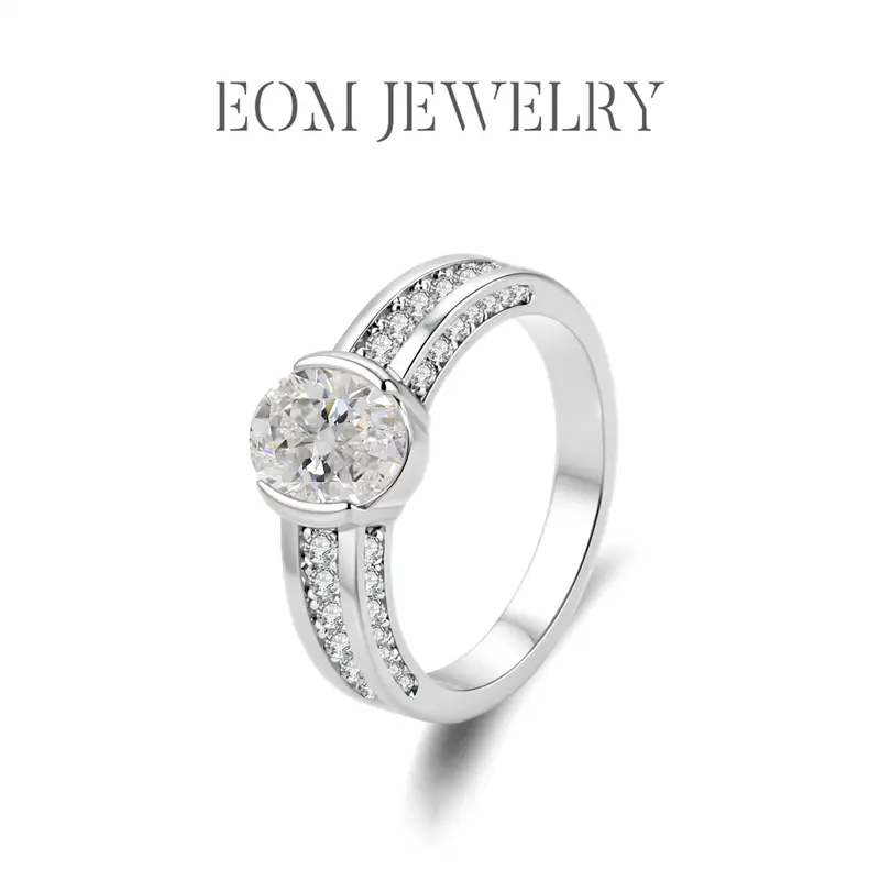 New EOM Moissanite Waterproof 1.5ct Vintage Fortune Glow Oval Ring Silver-Plated Wedding Engagement Anniversary Valentine's Day Romantic Elegant Gift Daily Wear for Women