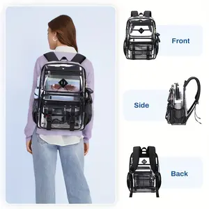Transparent Backpack Casual Large Capacity Multi-Pocket Clear Bag Women's Shoulder Bag PVC Transparent Student Office Laptop Bag