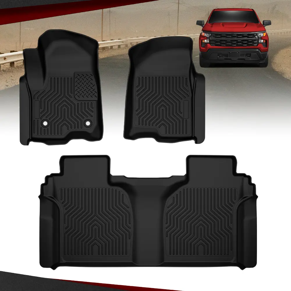 ALLGOOD TPE All Weather Car Mat Set, Vehicle-Specific Fit for Chevy Silverado/GMC Sierra Crew Cab 2019-2025, Waterproof, Dirt-Resistant, Soft, Steadfast, Deep Grooves, Easy-to-Clean Car Interior & Semi Truck Accessory