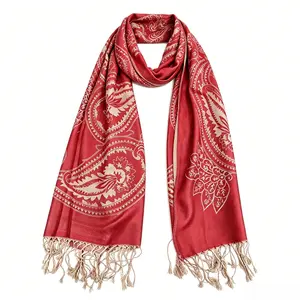 Women's Paisley Print Cashmere-Feel Pashmina Shawl - Lightweight Reversible Tasseled Large Scarf for Fall Winter Modest Fashion, Wedding & Office Use, Mother's Day Gift