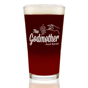 The Godmother Etched Pint Beer Glass with Your Personalized Text 16 oz.