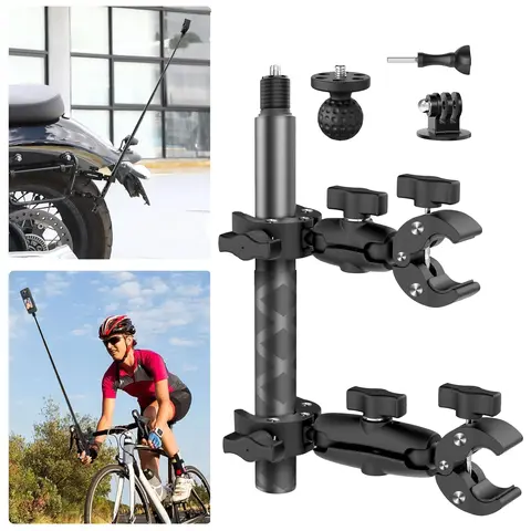 Motorcycle Motorbike Mount Holder for Insta 360 X4 X5, Bike Handlebar Clamp Mounts 59" Invisible Selfie Stick Bundle Kit for Insta360 X5 X4 X3 X2 X ONE, for DJI OSMO 360, for GoPro Camera Accessories Motorcycle Accessory