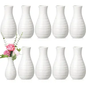 10 Pack Bulk White Small Tall Conic Composite Plastic Unbreakable Flower Bud Vases for Wedding Party Living Room Centerpieces Decor