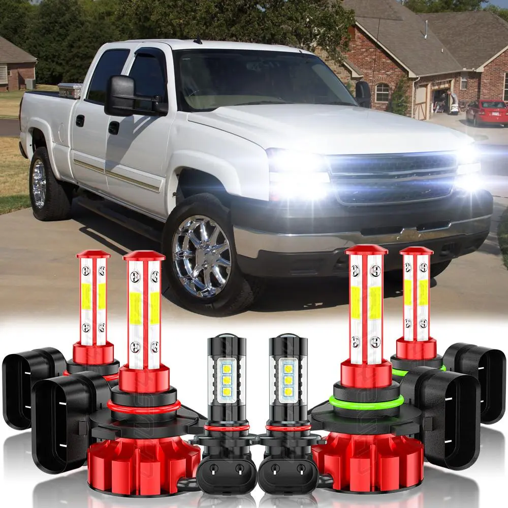 For Chevy Silverado 1500 2500 HD 2003-2005 2006 LED Headlight+Fog Lights Bulbs Truck Car Accessories Headlamps