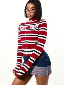 BABYPHAT Striped Zip Up Cardigan With Logo Detail And Ribbed Collar Perfect For Fall Winter Layering Essential Statement Piece