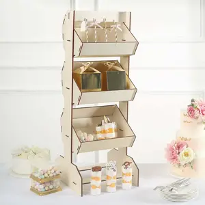 3-Tier Wooden Display Rack 33" Basket Floor Standing Design Natural - Rustic Tabletop Cupcake Dessert Shelf Holder