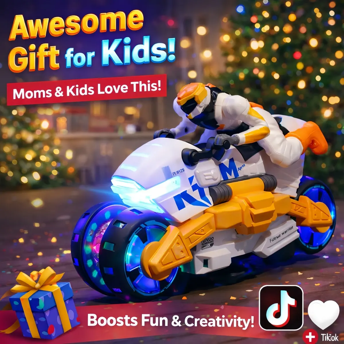 Electric Motorcycle Toy for Kids Toddlers  Auto-Rotating, 360° Spins, Smart Obstacle Avoidance, Transforming Design, Dazzling LED Lights, Cool Music & Interactive Fun! Perfect Birthday, Holiday Gift for Boys & Girls,MotorcycleToy ，ToyForToddlers outdoorfu