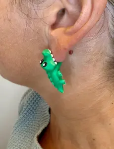 Gator Chomper Earrings | Cute Alligator Dangle Jewelry | Reptile Statement Earrings | Gator Lover Gift | Hypoallergenic 3D Printed