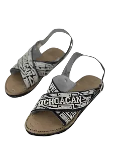 Men's White Letters "Michoacan" Silk Thread Leather Cruzado Huarache Shoe