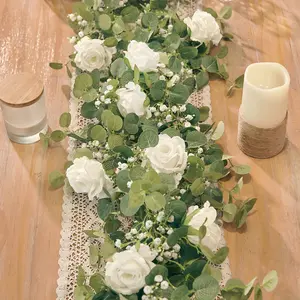 High-End Artificial Flower Wreath, 180cm Rose Vine, Eucalyptus Leaves, Romantic Decor, Wedding, Party, Indoor/outdoor, Table Centerpiece, Garden Decoration