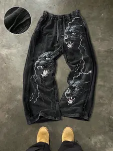 Men's Casual Cotton Sports Pants, Leopard Print, Street Style, Drawstring Waist, Ankle Length, All Seasons, Ideal for Outdoor & Gifts, Sports Bottoms