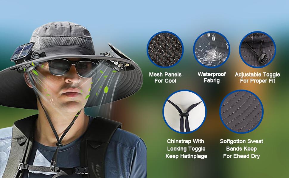 Sombrero Con Ventilador Solar, Solar Fan Hat,Wide Brim Sun Hat with 2 Detachable, for Outdoor Fishing,Hiking Gardening