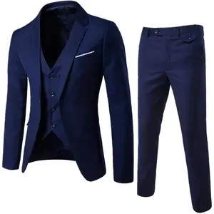 Men's Suit Set Three-Piece Casual Solid Color Slim Fit Formal Suit Groom Stylish Wedding Suit Trendy