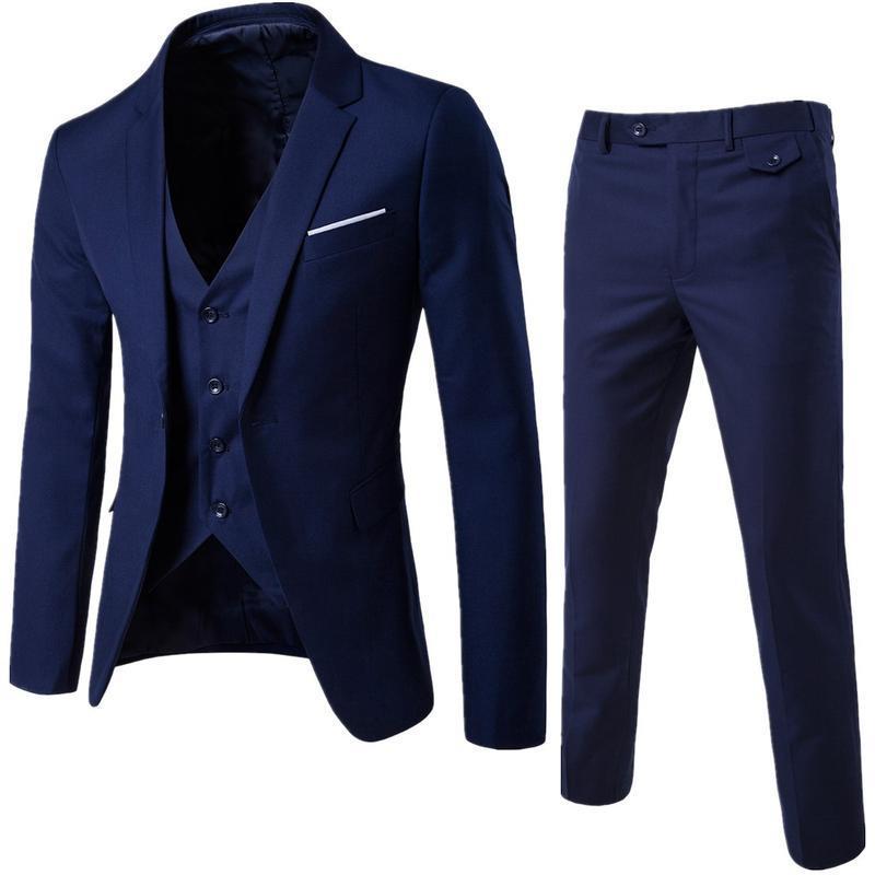 Men's Suit Set Three-Piece Casual Solid Color Slim Fit Formal Suit Groom Stylish Wedding Suit Trendy
