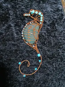 Seahorse Suncatcher Authentic Beachglass Handcrafted with colored glass Beads with Copper and aluminum Wire Design