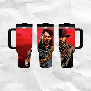 Arthur Morgan & John Marston - Red Dead Redemption Water Bottle Stainless Steel Thermos Keeps Drinks Hot Cold 24H Portable Travel Mug Gothic Minimal Design Gift for Him Her