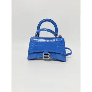 Pre-owned Balenciaga Leather Crossbody Bags Hourglass Mini Blue Croc Embossed Top Handle Handbag Crossbody Bag JD046BB