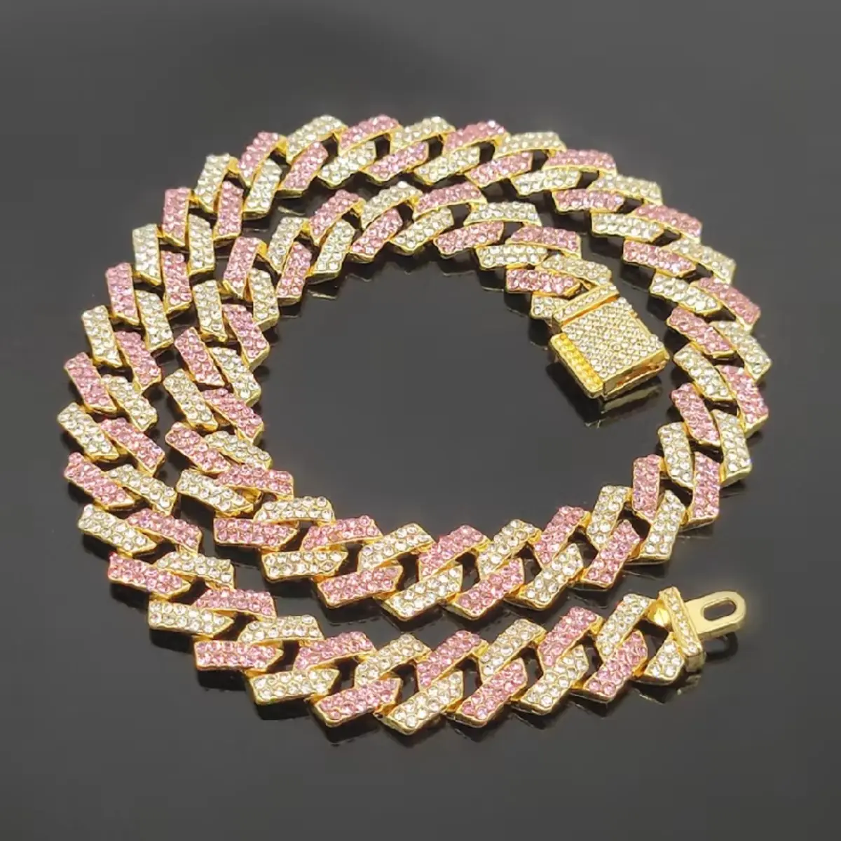 Hip Hop Multicolor Cuban Link Chain Fashion Necklace for Men Women Miami Chain Unisex Bling Jewelry Gift Stylish Design for All Seasons