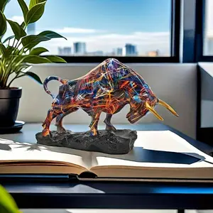 [Elegant Wall Street-Inspired Bull Decor] Elegant Bronze Statue - Colorful Street-Inspired, Symbolizes Courage, Wealth & Power | Versatile Resin Art for Home Office Decor, Decor
