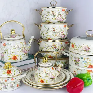 High-quality Enamel Soup Pot, Enamel Double-layer Steamer of The Same Series, with Multiple Specifications to Choose, Perfect For Stews, Braising & Steaming, Works On Induction/Gas/Electric, Cookware Steam Pot, Flower Pattern Stockpot