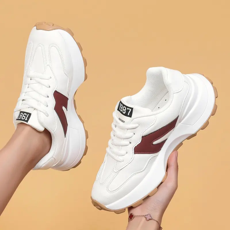 Women's Lace Up Platform Sneakers, Casual Comfortable Breathable Sporty Trendy Running Shoes, All-match Round Toe Chunky Sneakers for Daily Wear Fall Shoes Trainer Shoes Workout Sneakers, Running Sports Footwear
