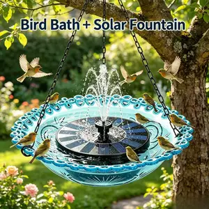 Solar Fountain with Hanging Bird Bath, Metal Chain Hanging Solar Bird Bath Fountain Decorative Garden Yard Patio Bird Bath Fountain Outdoor Gardens And Yards Attracting Hummingbirds No Electricity Required, Durable Plastic Outdoor Hummingbird Feeders