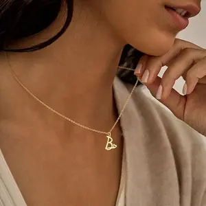 New Name Initial Letter Style Women Necklace Gold Silver Color Stainless Steel Daily Jewelry