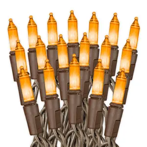 Festive Living 50 Light Orange Mini Lights on Brown Wire – 11 Ft String Light Set, 2.5" Spacing, End-to-End Connectable (Up to 10 Sets), Indoor/Outdoor UL Listed, Stay-Lit Bulbs, 3000 Hour Life
