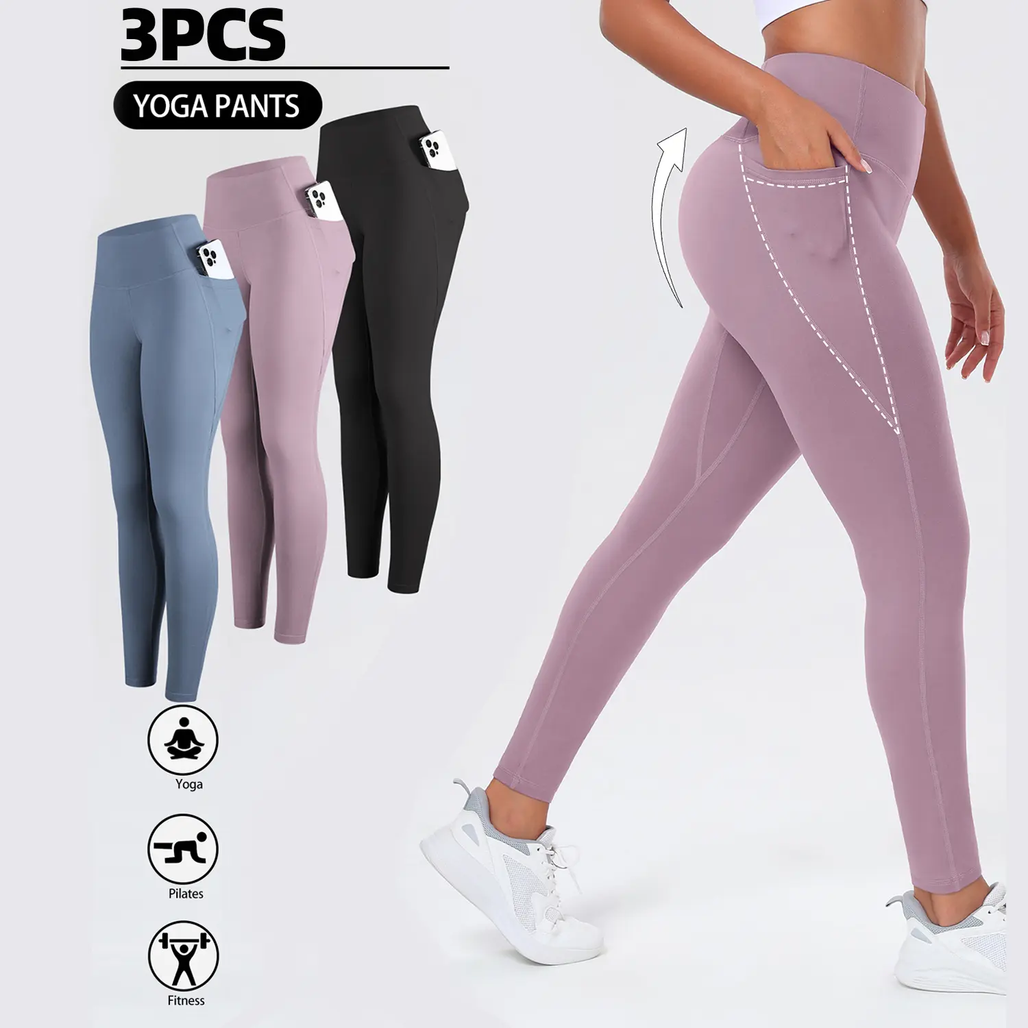 3 Pack/5 Pack Ultra-Soft High Waist Workout Leggings With Pockets - 4-Season Wear, High Stretch & Buttery-Soft Fabric for All Sports yoga pants