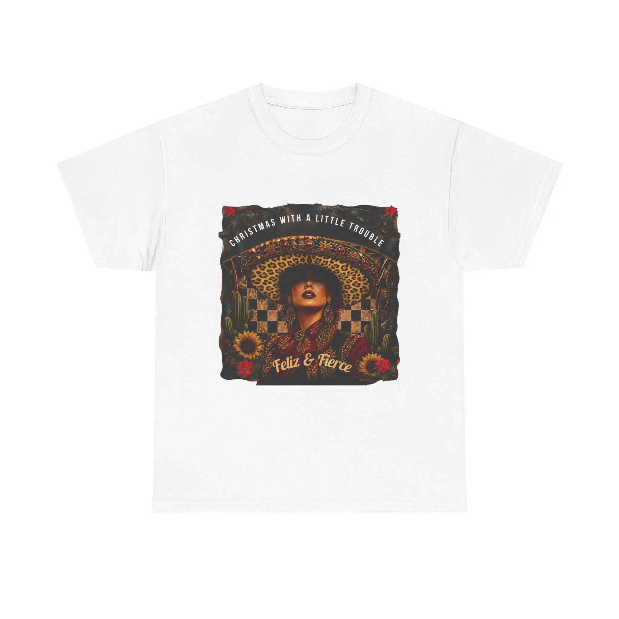 Feliz & Fierce Portrait Checkerboard Graphic T-Shirt Womenswear Apparel Cotton Top