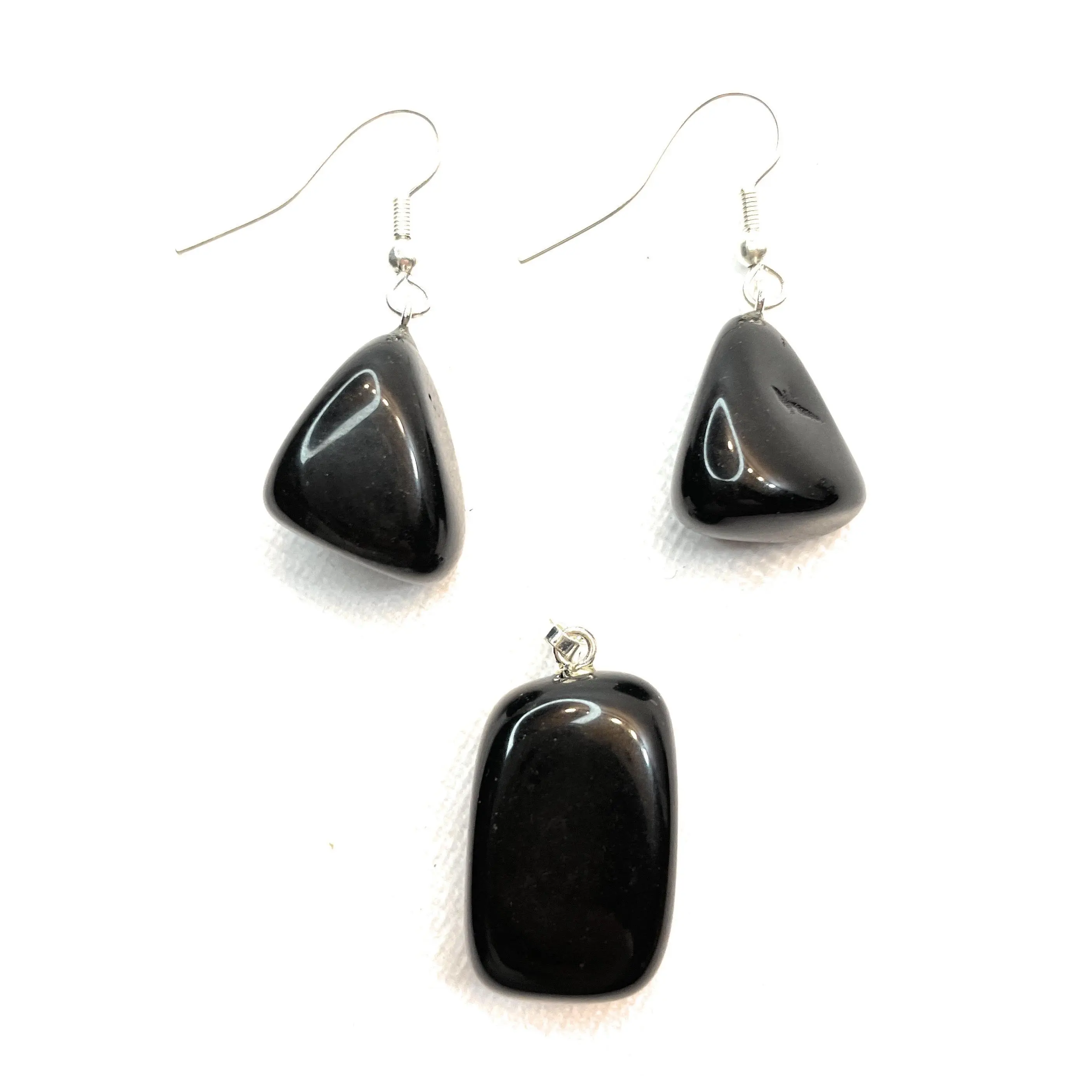 Tumbled Crystal Gemstone Necklace Pendant and Earring Set with Snake Chain